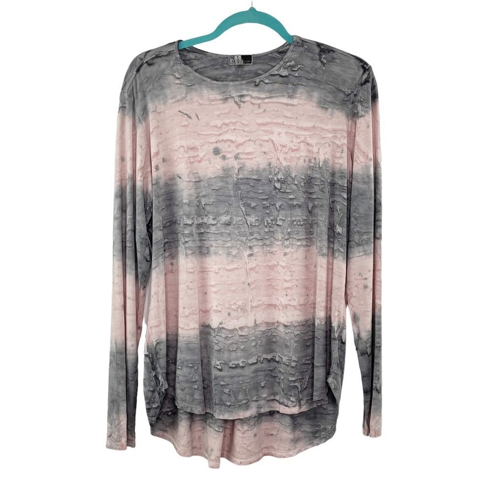 Annie Turbin Tie Dye Top Long Sleeve Gray Pink Stripe Size L 3